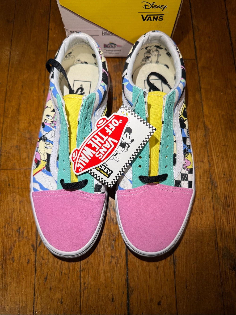Vans Kids Disney Mickey Colorblock Skate Shoes - Pink Yellow Teal Blue